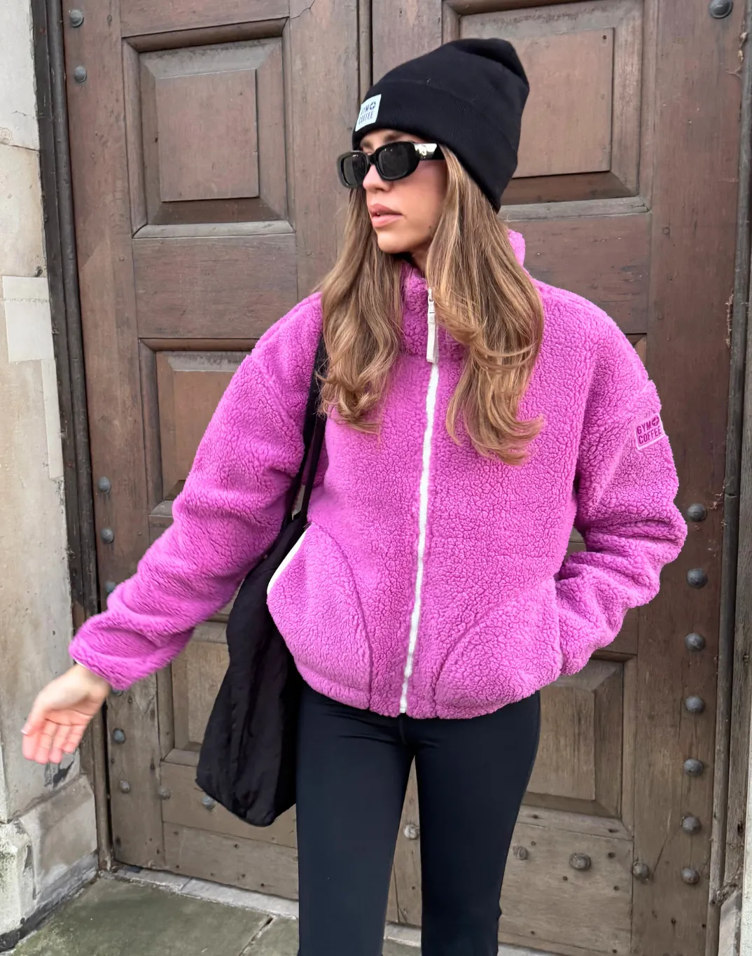 Industry Fleece High Collar Jacket in Crisp Pink