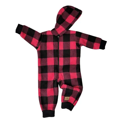 INFANT HOODED ONESIE BUFFALO CHECK FUCHSIA