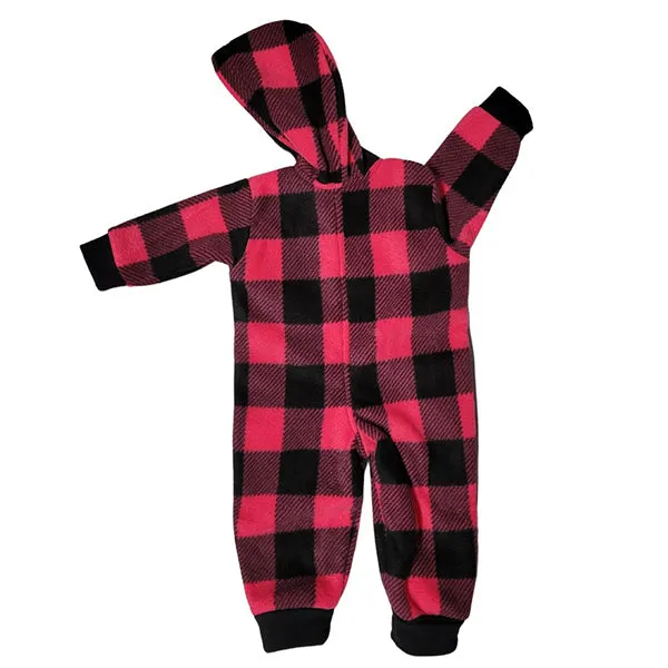 INFANT HOODED ONESIE BUFFALO CHECK FUCHSIA