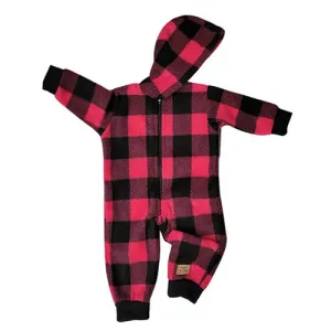 INFANT HOODED ONESIE BUFFALO CHECK FUCHSIA