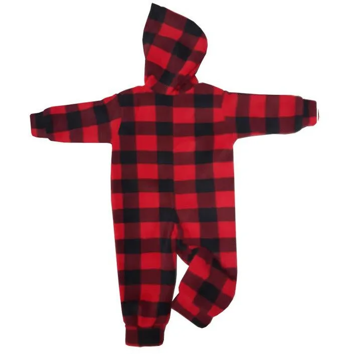 INFANT HOODED ONESIE BUFFALO CHECK RED