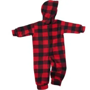 INFANT HOODED ONESIE BUFFALO CHECK RED