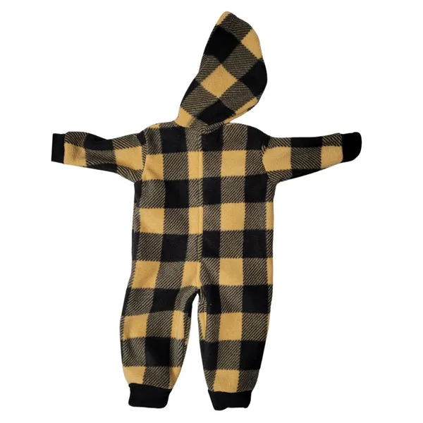 INFANT HOODED ONESIE BUFFALO CHECK TAN