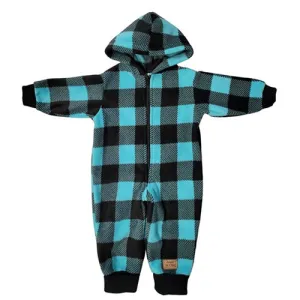 INFANT HOODED ONESIE BUFFALO CHECK TEAL