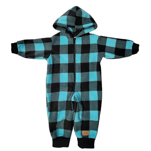 INFANT HOODED ONESIE BUFFALO CHECK TEAL