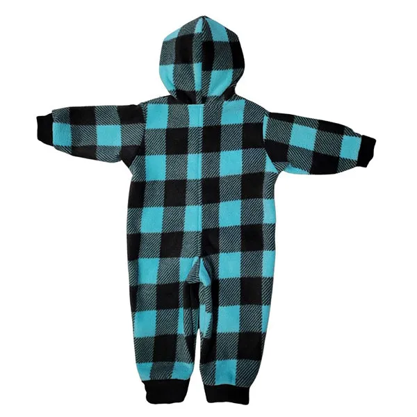 INFANT HOODED ONESIE BUFFALO CHECK TEAL