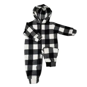 INFANT HOODED ONESIE BUFFALO CHECK WHITE