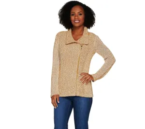 Isaac Mizrahi Live! Mixed Stitch Motorcycle Sweater Jacket