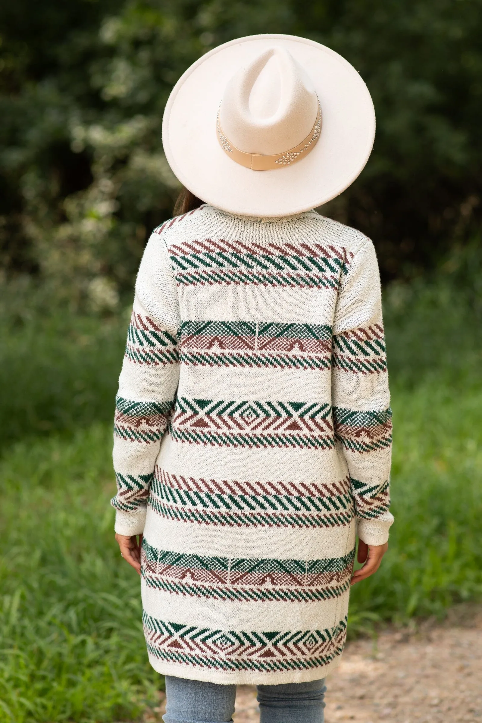 Ivory and Rust Aztec Stripe Cardigan
