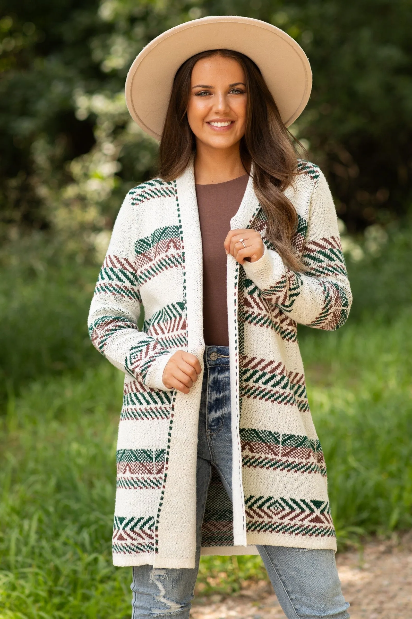 Ivory and Rust Aztec Stripe Cardigan