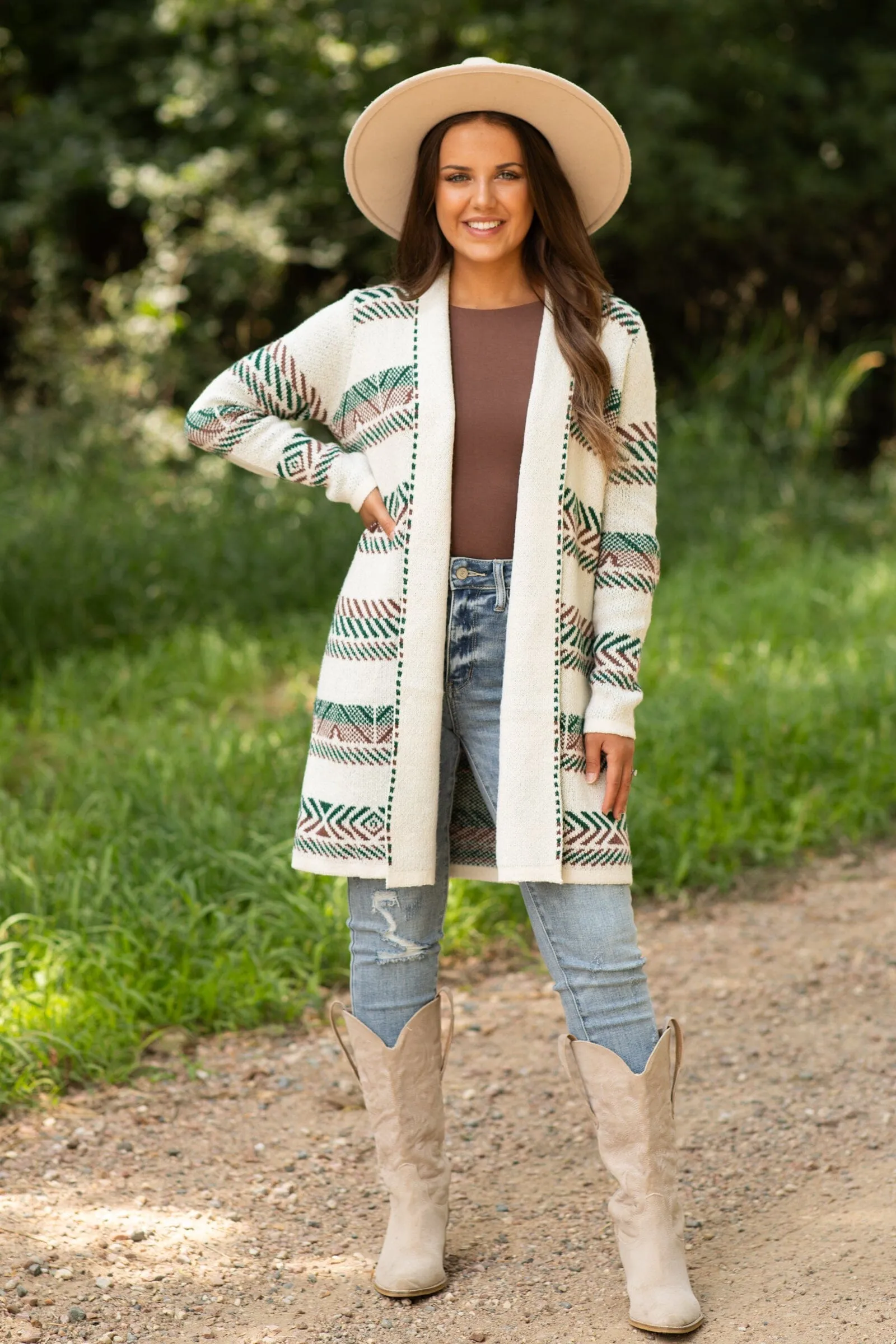 Ivory and Rust Aztec Stripe Cardigan