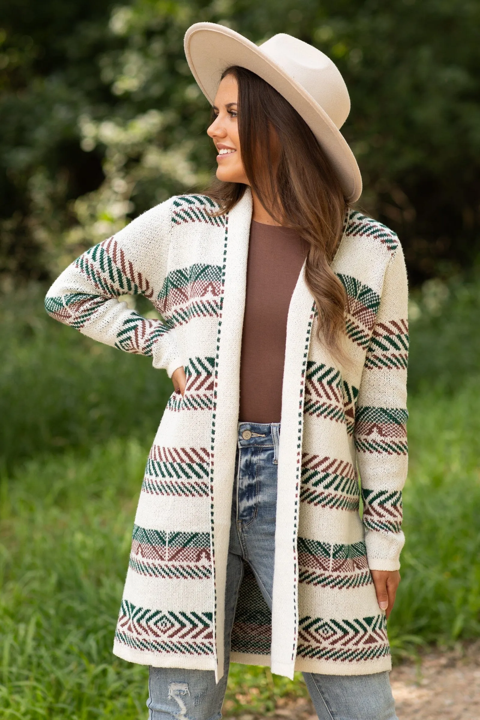 Ivory and Rust Aztec Stripe Cardigan