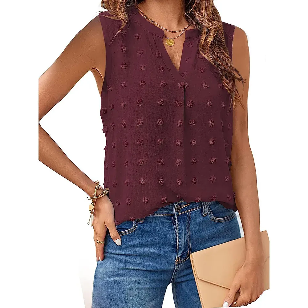 Jackpot SwissDot Sleeveless V-Neck Blouse