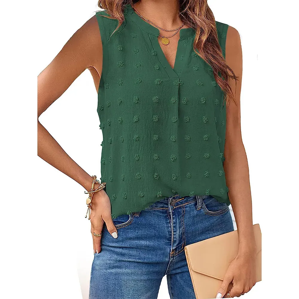 Jackpot SwissDot Sleeveless V-Neck Blouse
