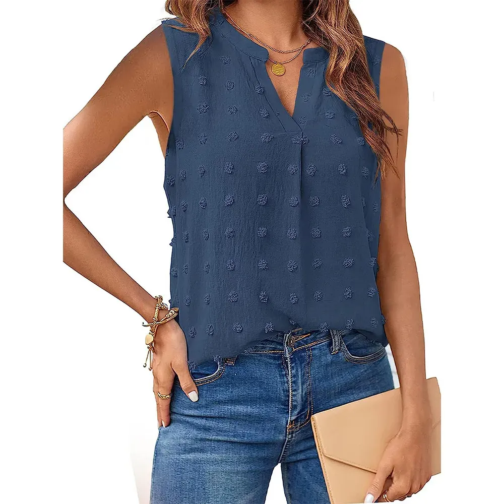 Jackpot SwissDot Sleeveless V-Neck Blouse