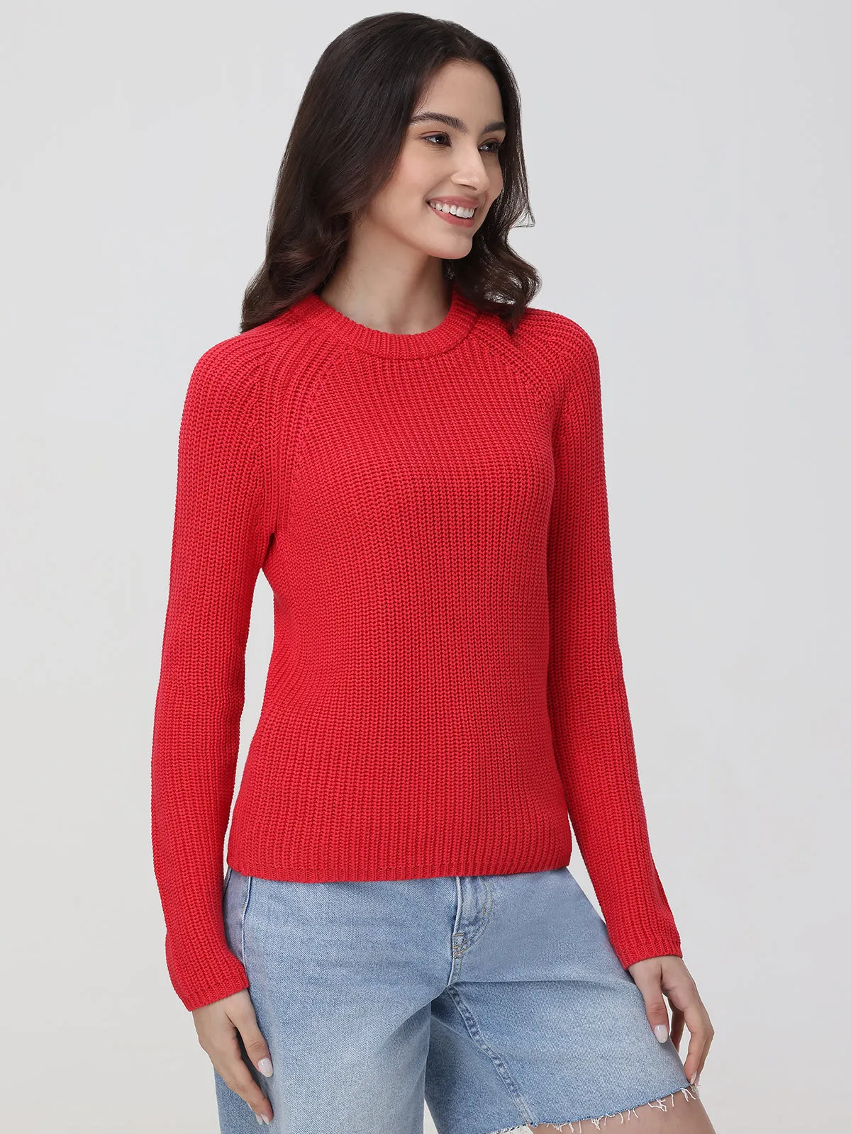 Jane: Crewneck Shaker Stitch Cotton Sweater