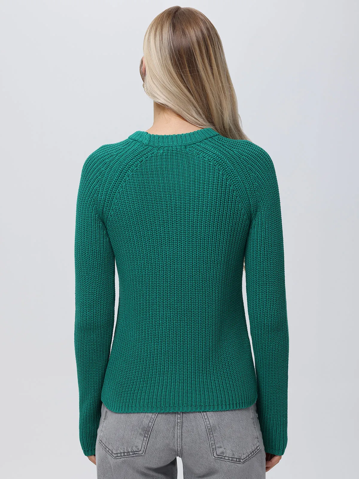 Jane: Crewneck Shaker Stitch Cotton Sweater