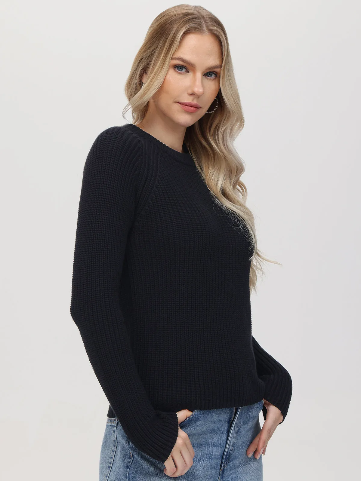 Jane: Crewneck Shaker Stitch Cotton Sweater