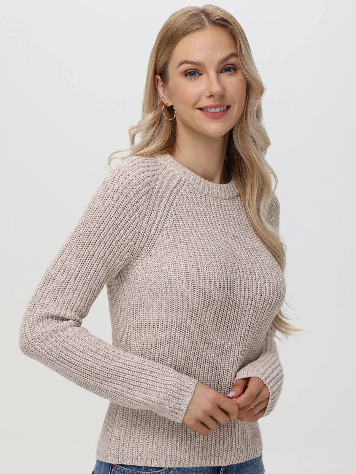 Jane: Crewneck Shaker Stitch Cotton Sweater