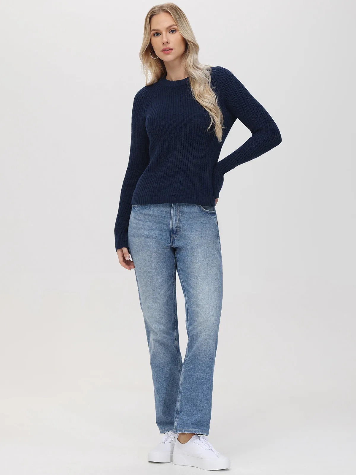 Jane: Crewneck Shaker Stitch Cotton Sweater