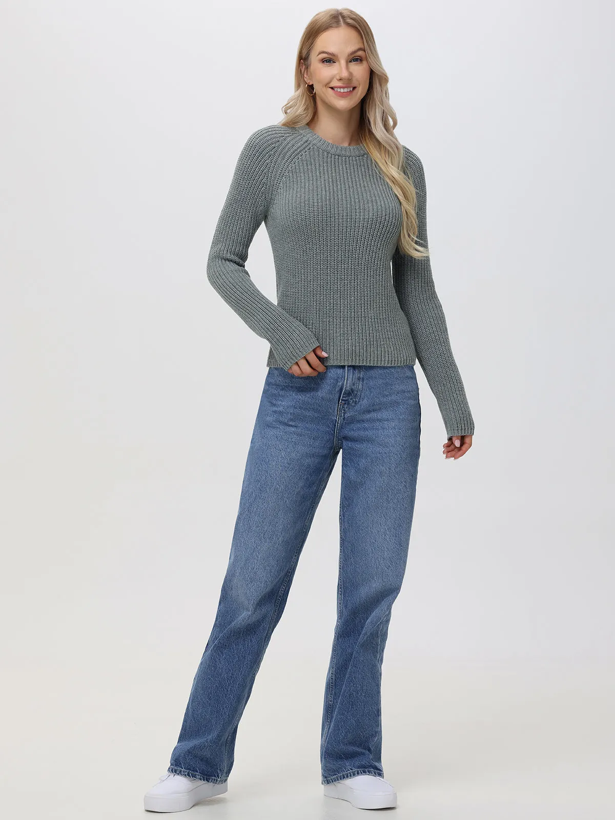 Jane: Crewneck Shaker Stitch Cotton Sweater