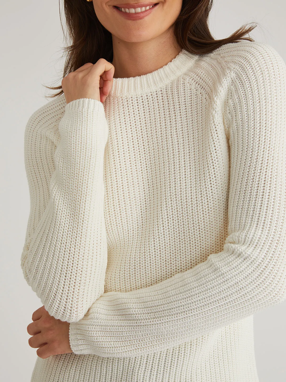 Jane: Crewneck Shaker Stitch Cotton Sweater