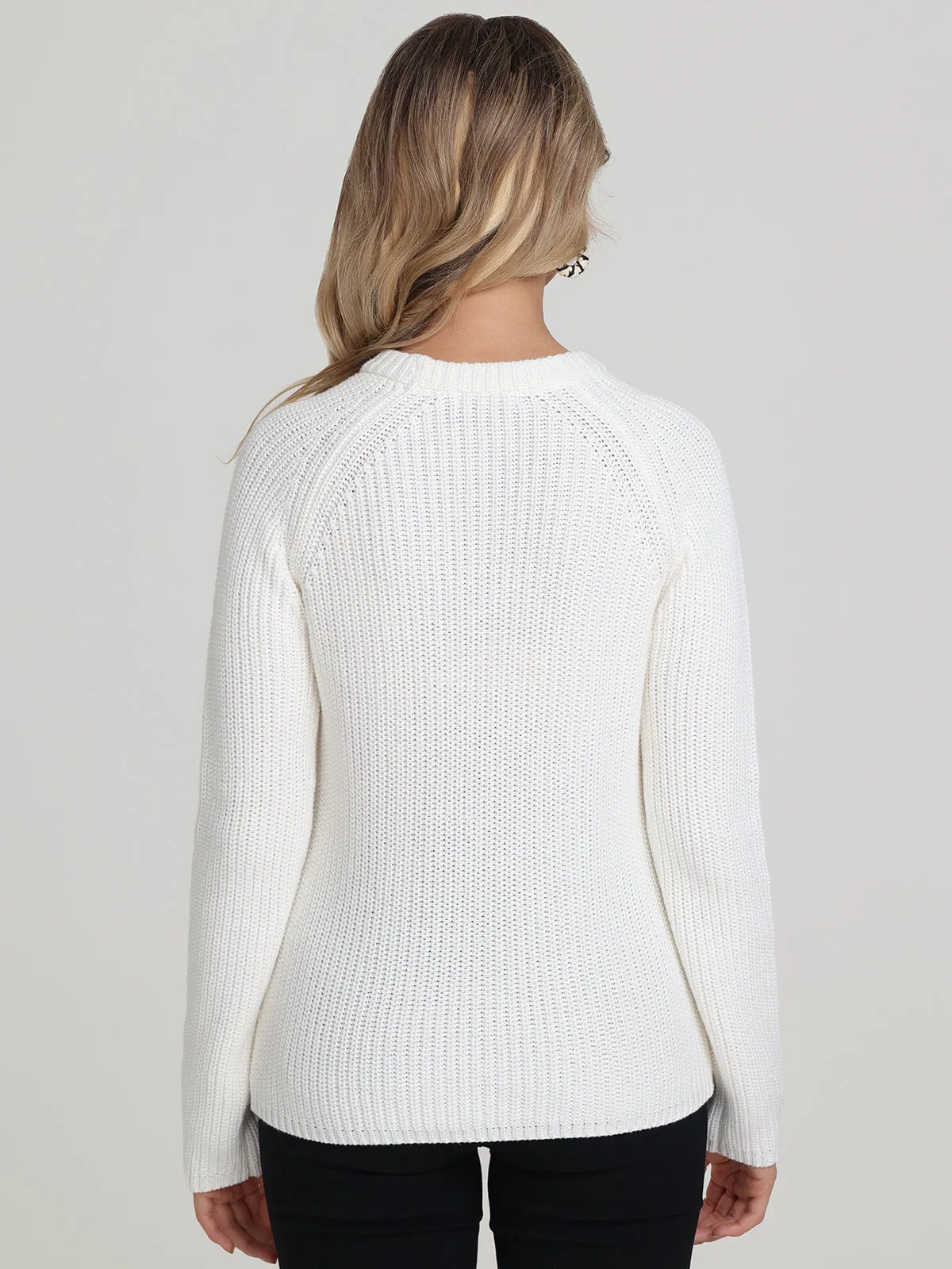 Jane: Crewneck Shaker Stitch Cotton Sweater