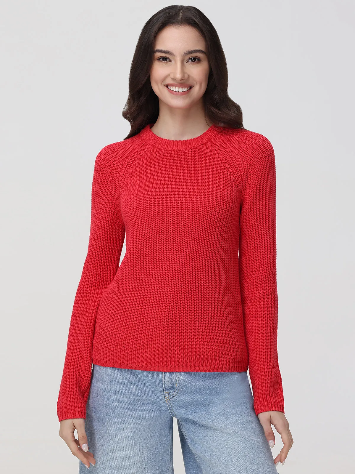 Jane: Crewneck Shaker Stitch Cotton Sweater