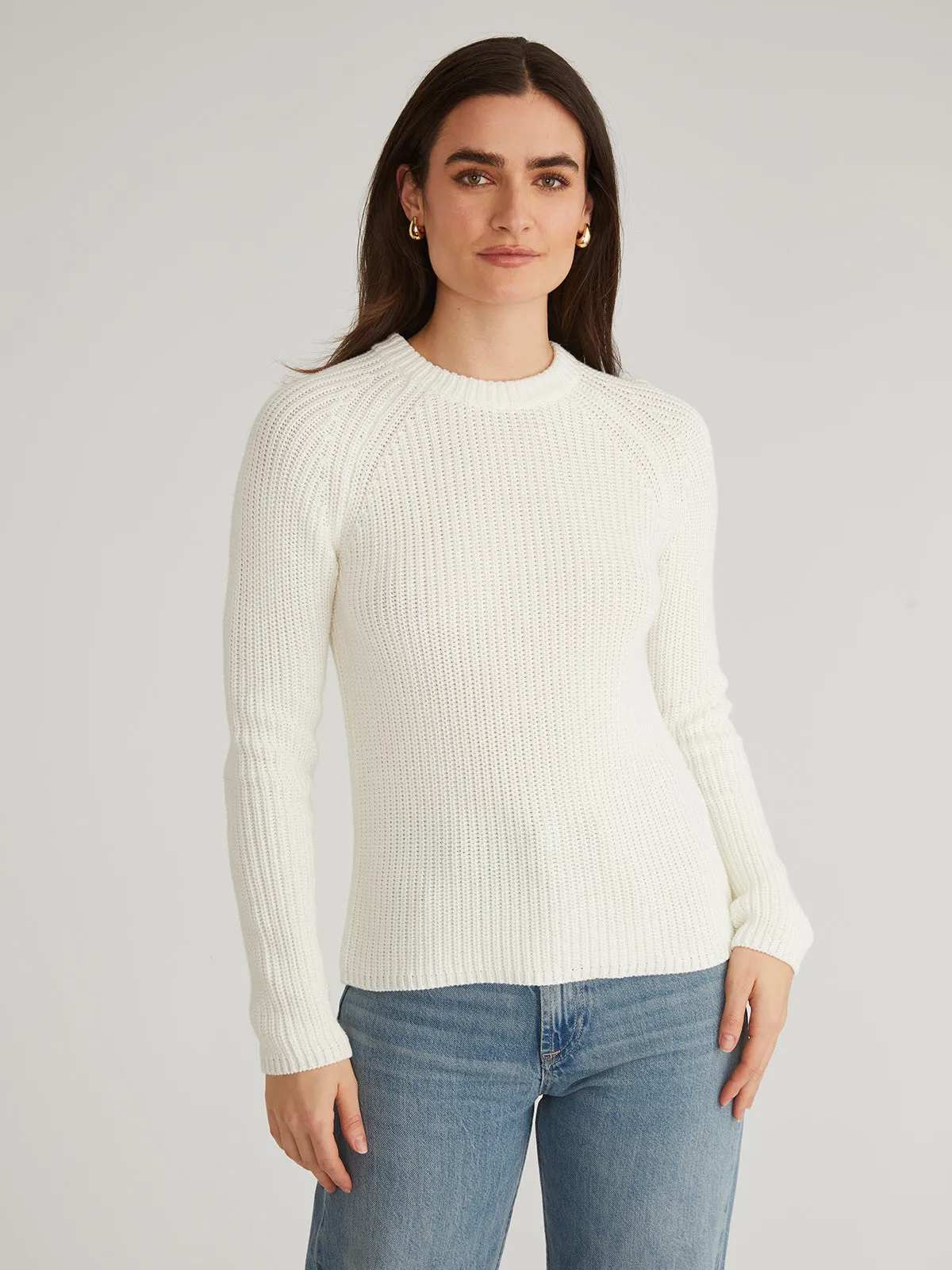 Jane: Crewneck Shaker Stitch Cotton Sweater