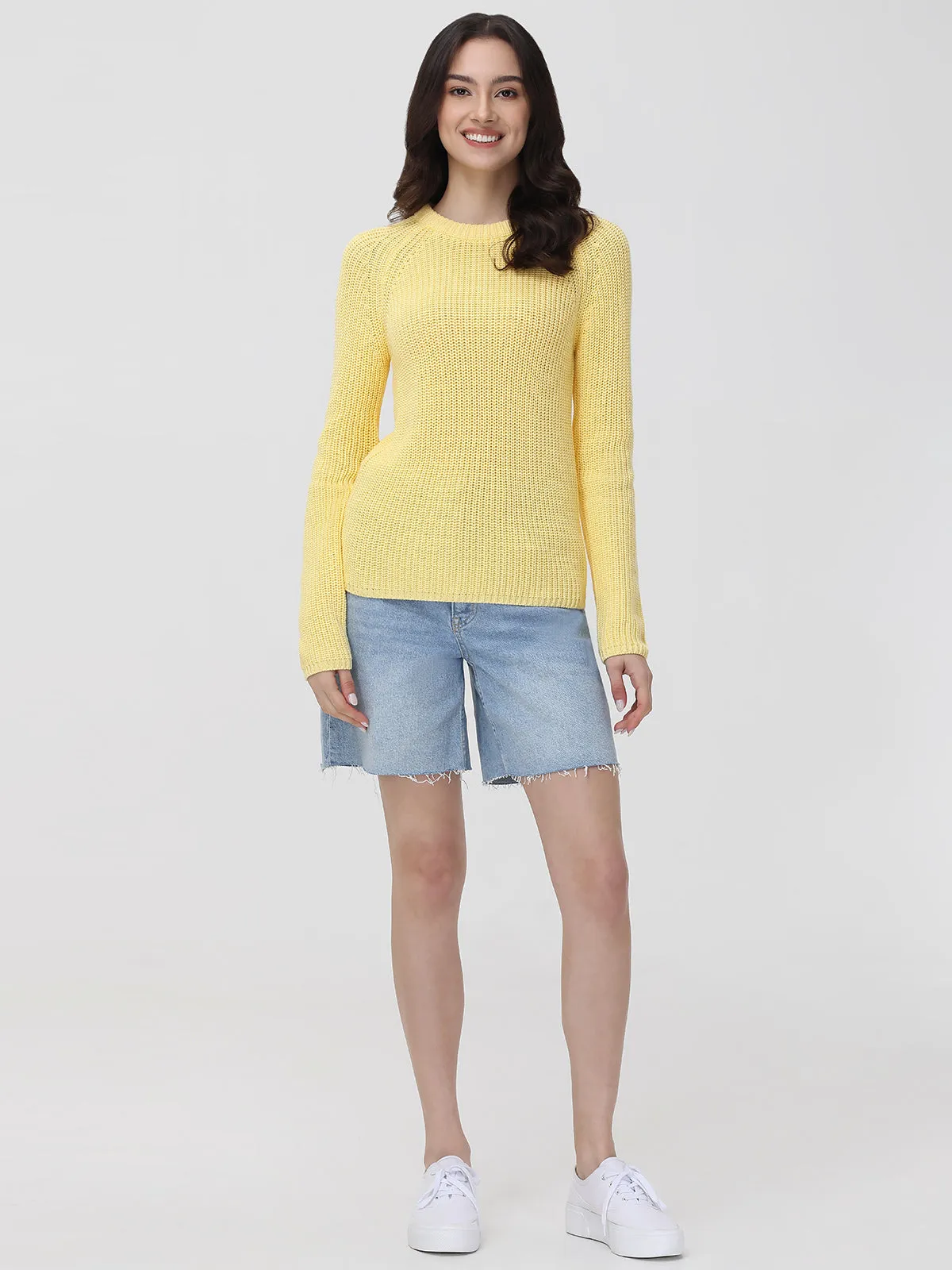 Jane: Crewneck Shaker Stitch Cotton Sweater