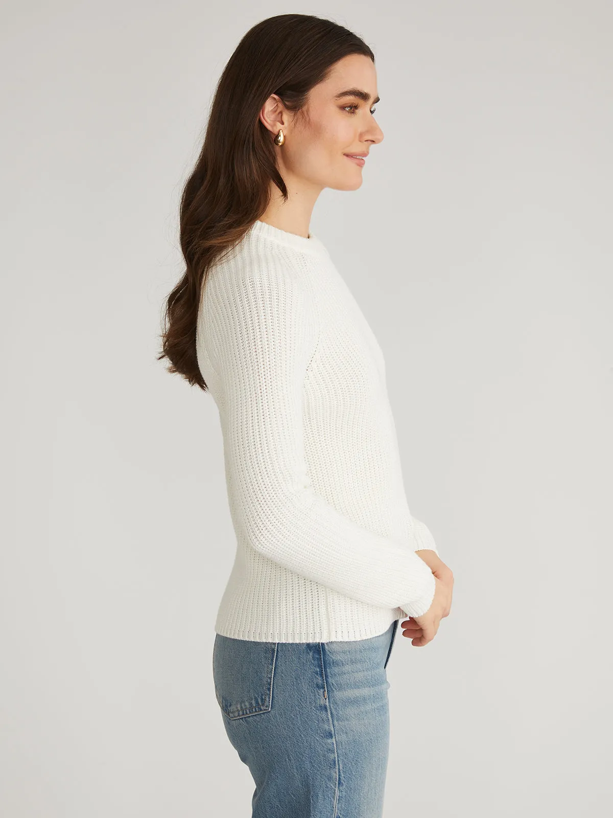 Jane: Crewneck Shaker Stitch Cotton Sweater