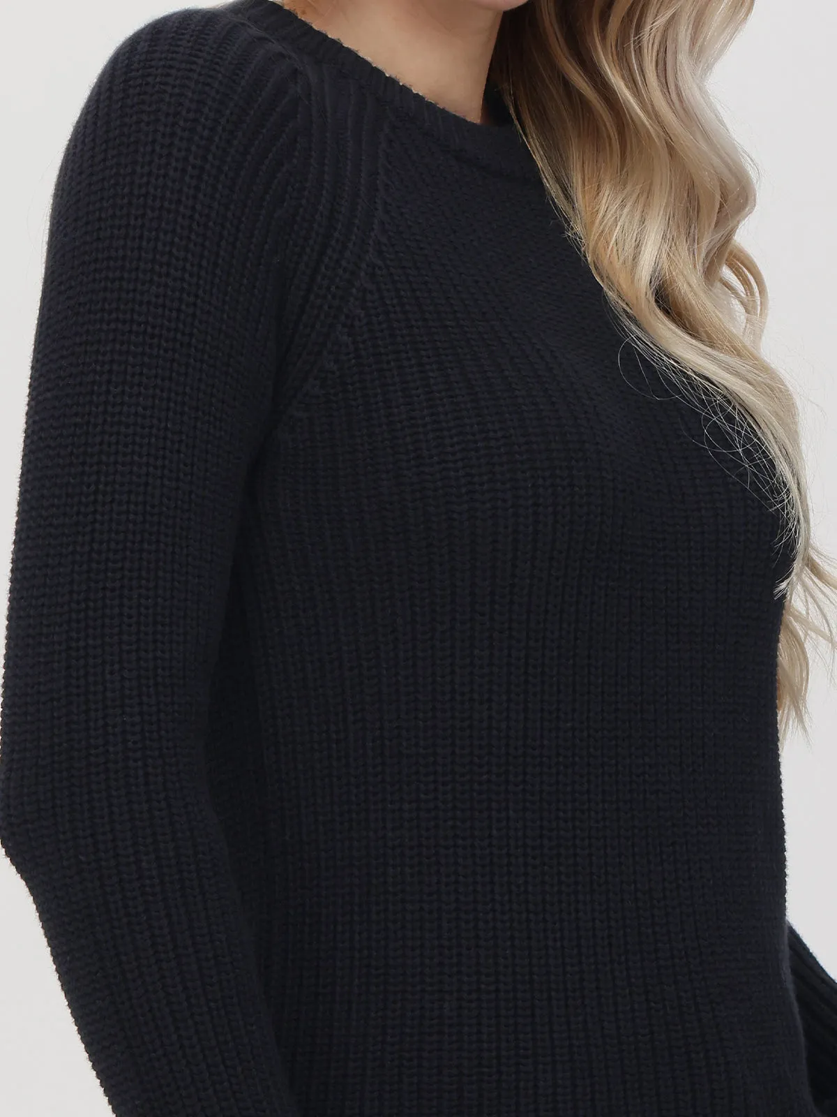 Jane: Crewneck Shaker Stitch Cotton Sweater