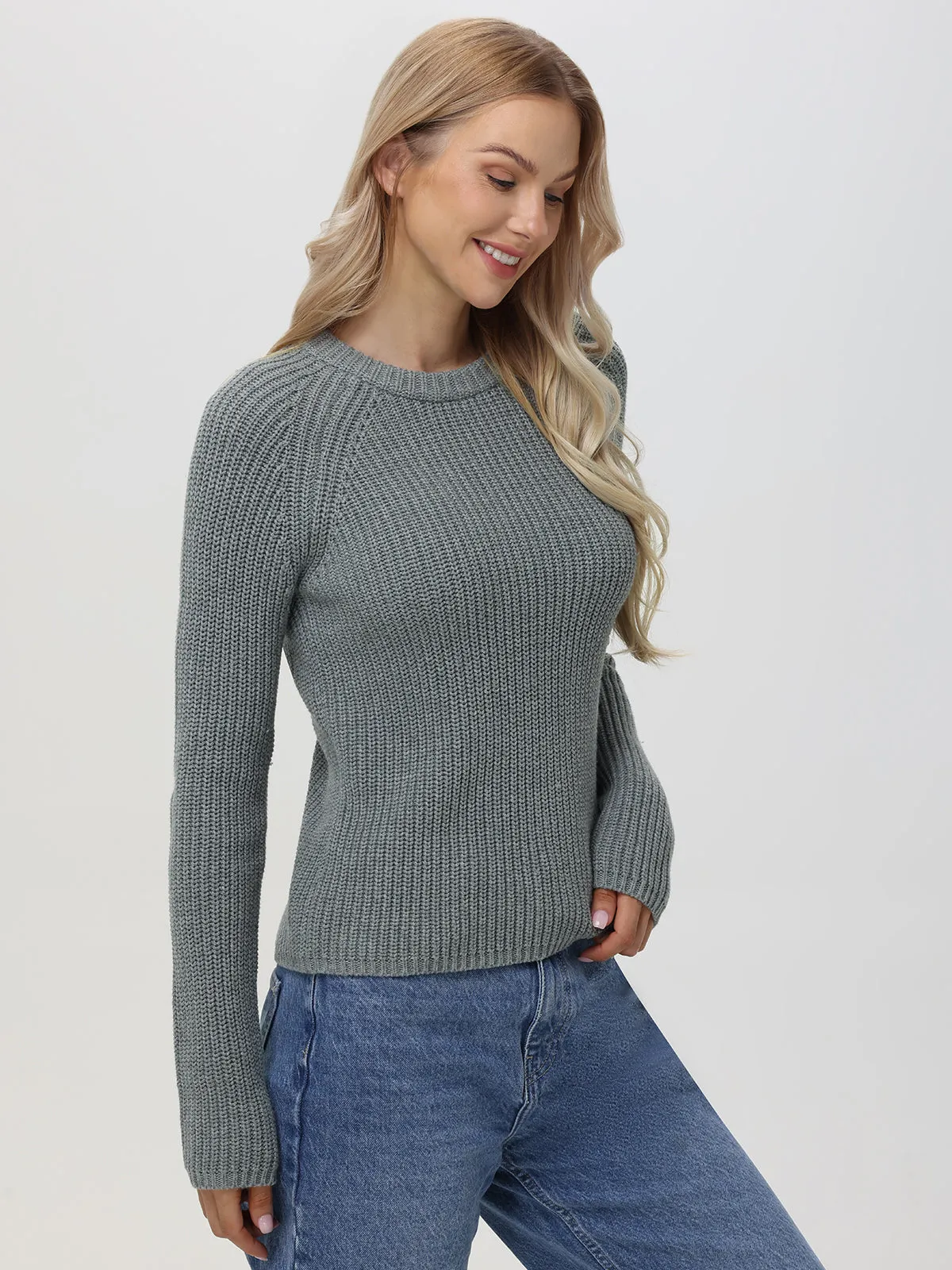 Jane: Crewneck Shaker Stitch Cotton Sweater