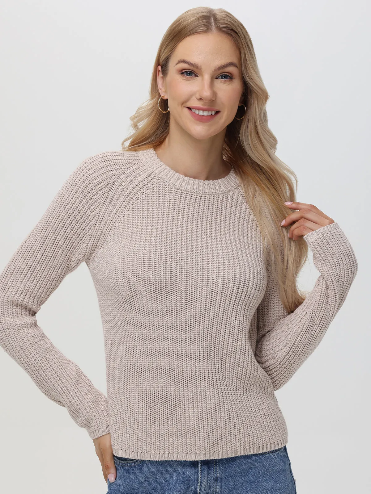 Jane: Crewneck Shaker Stitch Cotton Sweater