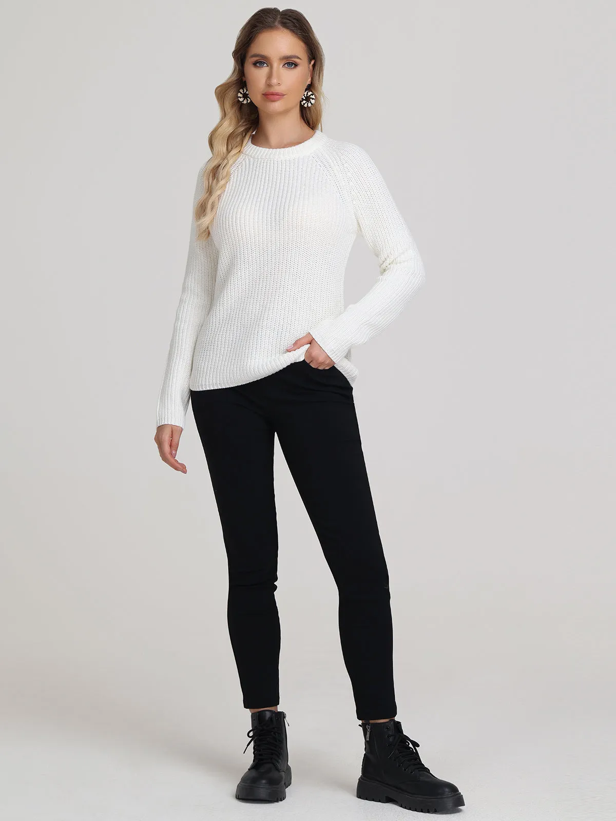 Jane: Crewneck Shaker Stitch Cotton Sweater