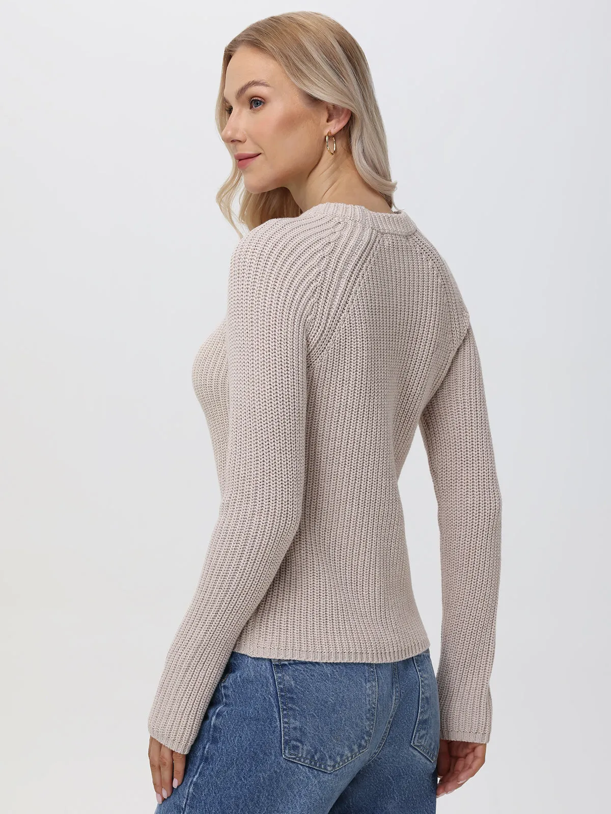 Jane: Crewneck Shaker Stitch Cotton Sweater