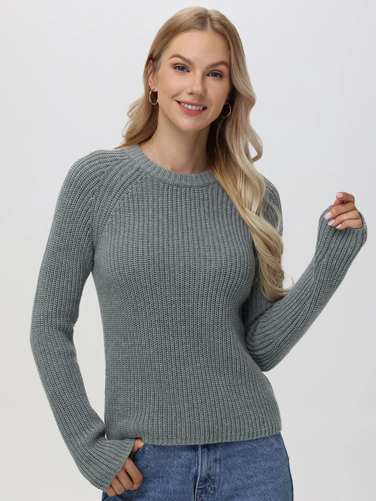 Jane: Crewneck Shaker Stitch Cotton Sweater
