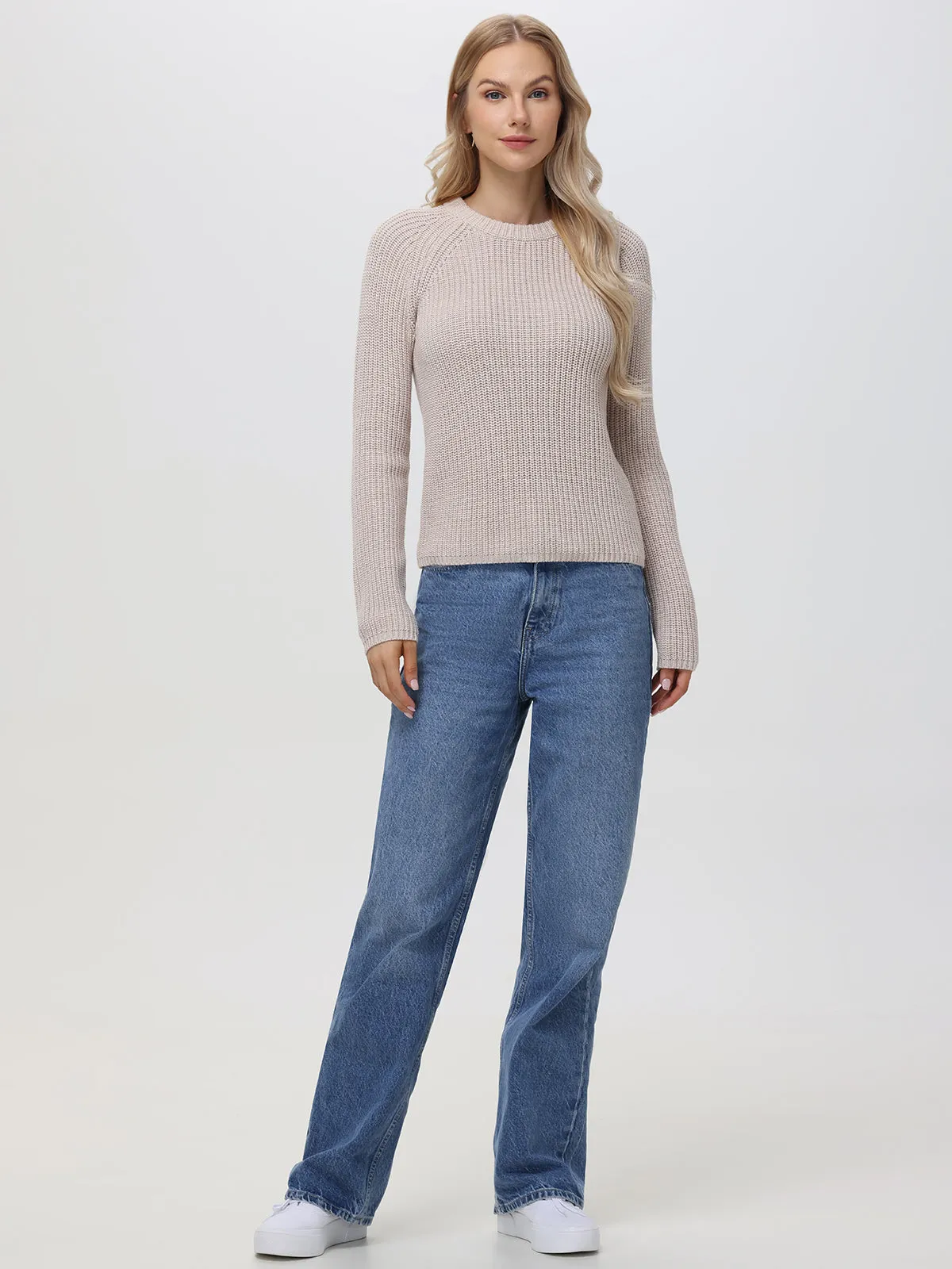 Jane: Crewneck Shaker Stitch Cotton Sweater