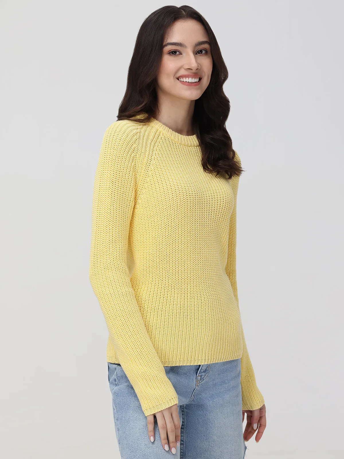 Jane: Crewneck Shaker Stitch Cotton Sweater