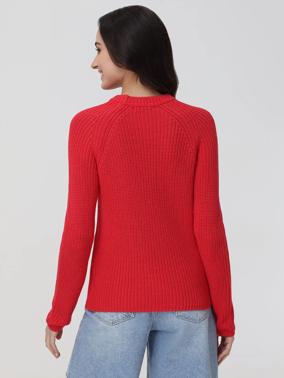 Jane: Crewneck Shaker Stitch Cotton Sweater