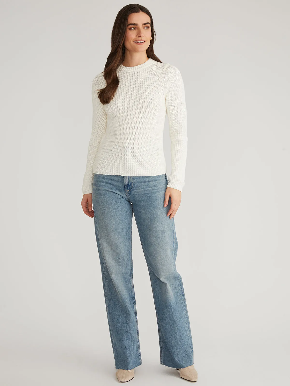 Jane: Crewneck Shaker Stitch Cotton Sweater