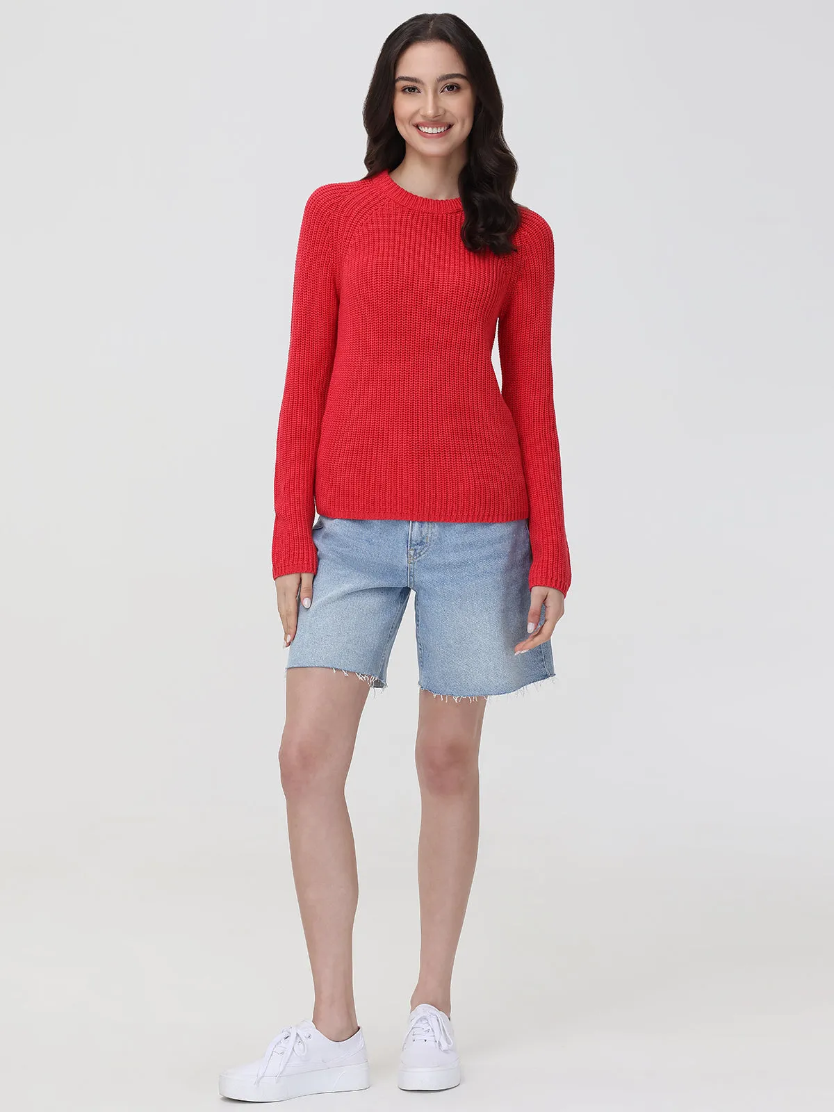 Jane: Crewneck Shaker Stitch Cotton Sweater