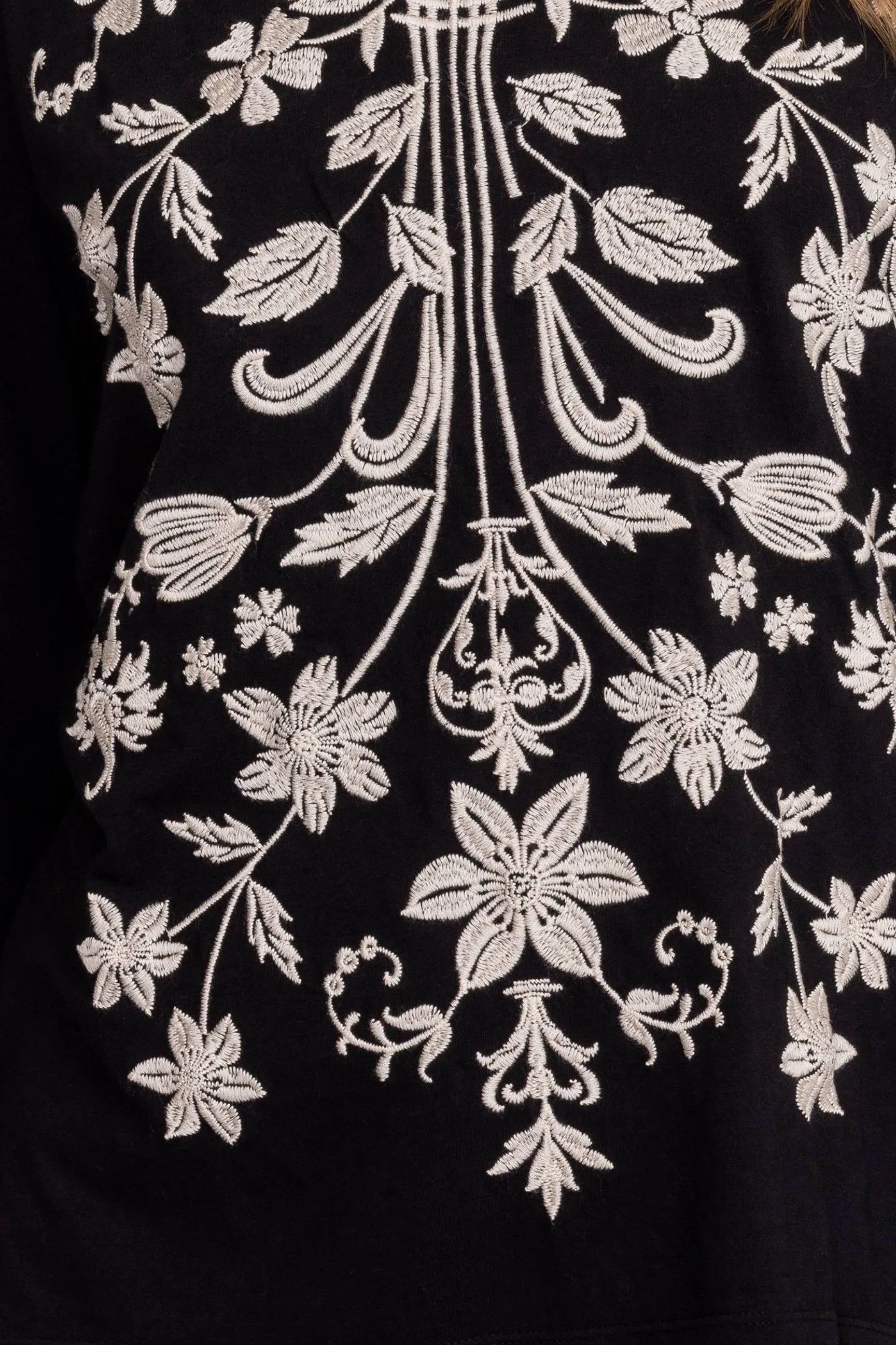 Johnny Was JWLA Black Talithia 3/4 Sleeve Crew Neck Tee J16324