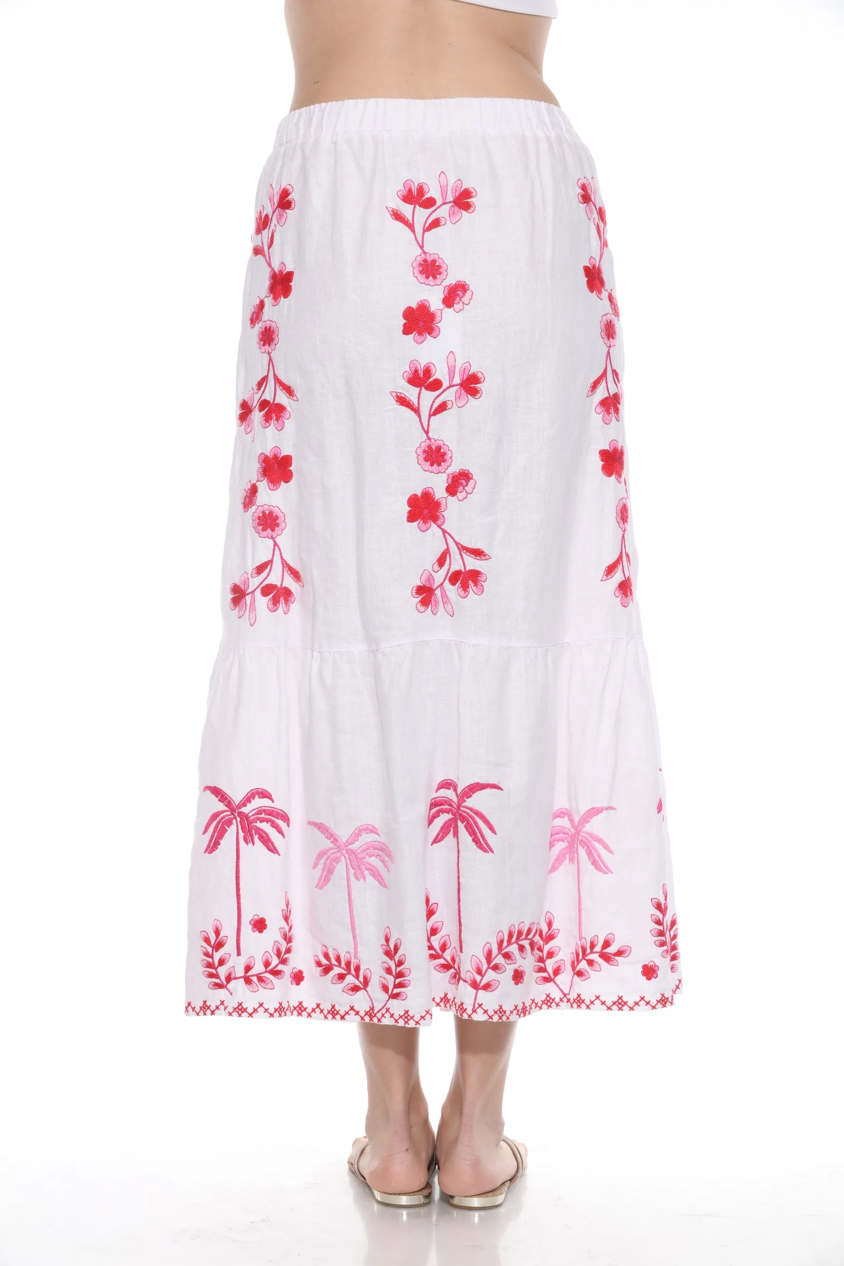 Johnny Was JWLA White Cassia Tiered Linen Maxi Skirt J71924