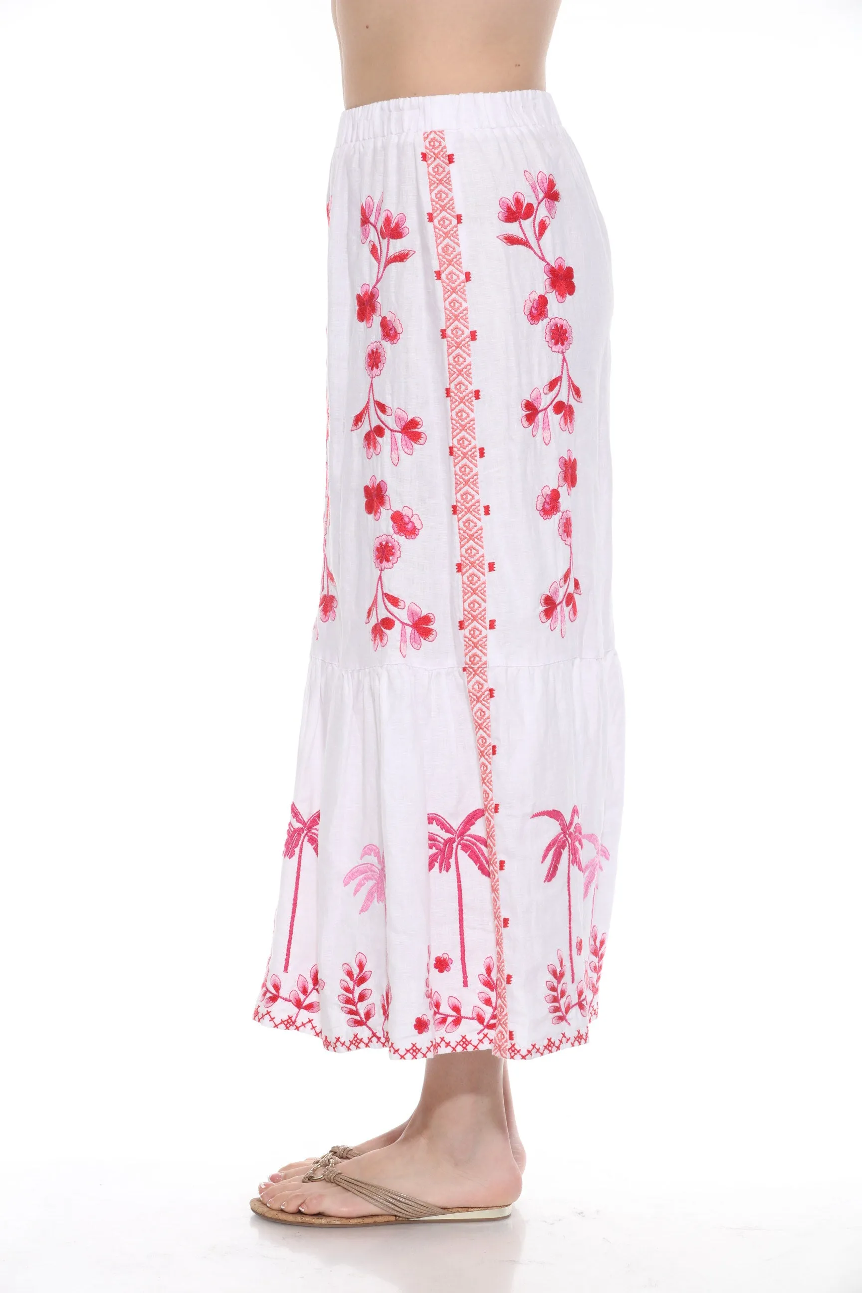 Johnny Was JWLA White Cassia Tiered Linen Maxi Skirt J71924