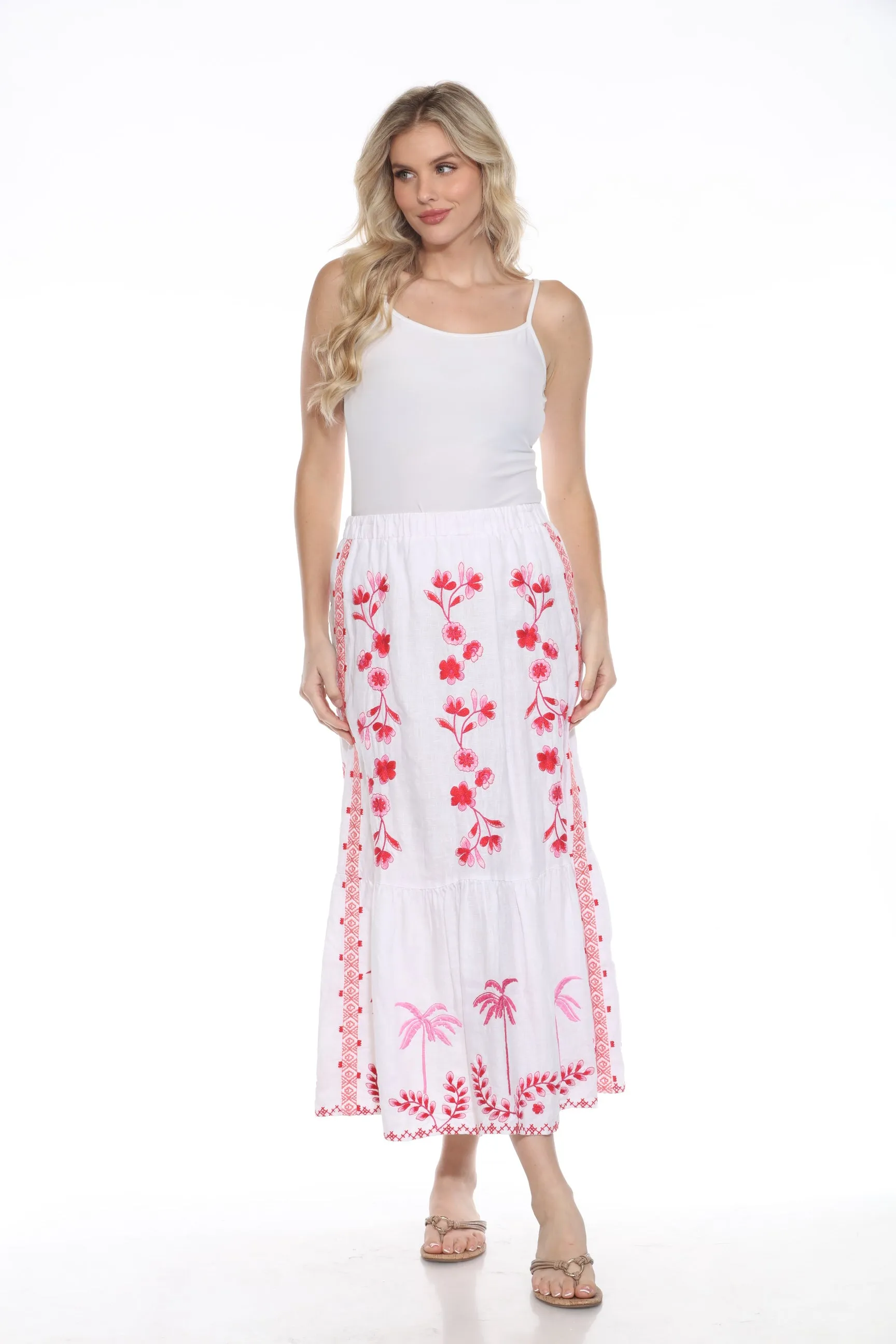 Johnny Was JWLA White Cassia Tiered Linen Maxi Skirt J71924