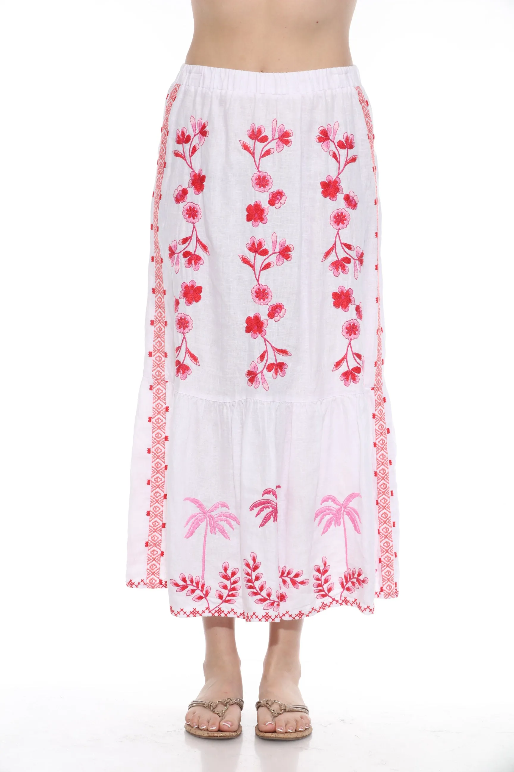 Johnny Was JWLA White Cassia Tiered Linen Maxi Skirt J71924