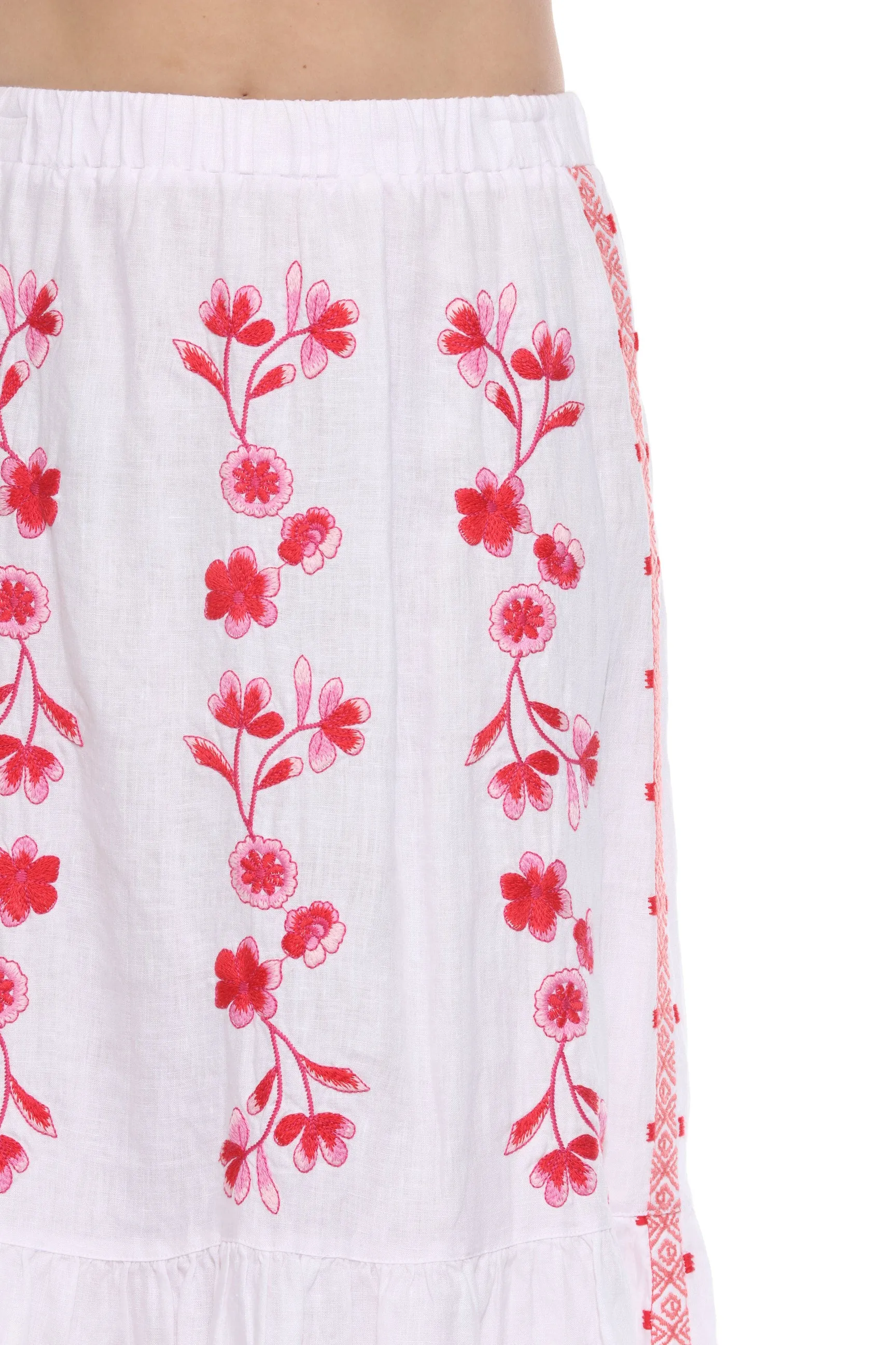 Johnny Was JWLA White Cassia Tiered Linen Maxi Skirt J71924
