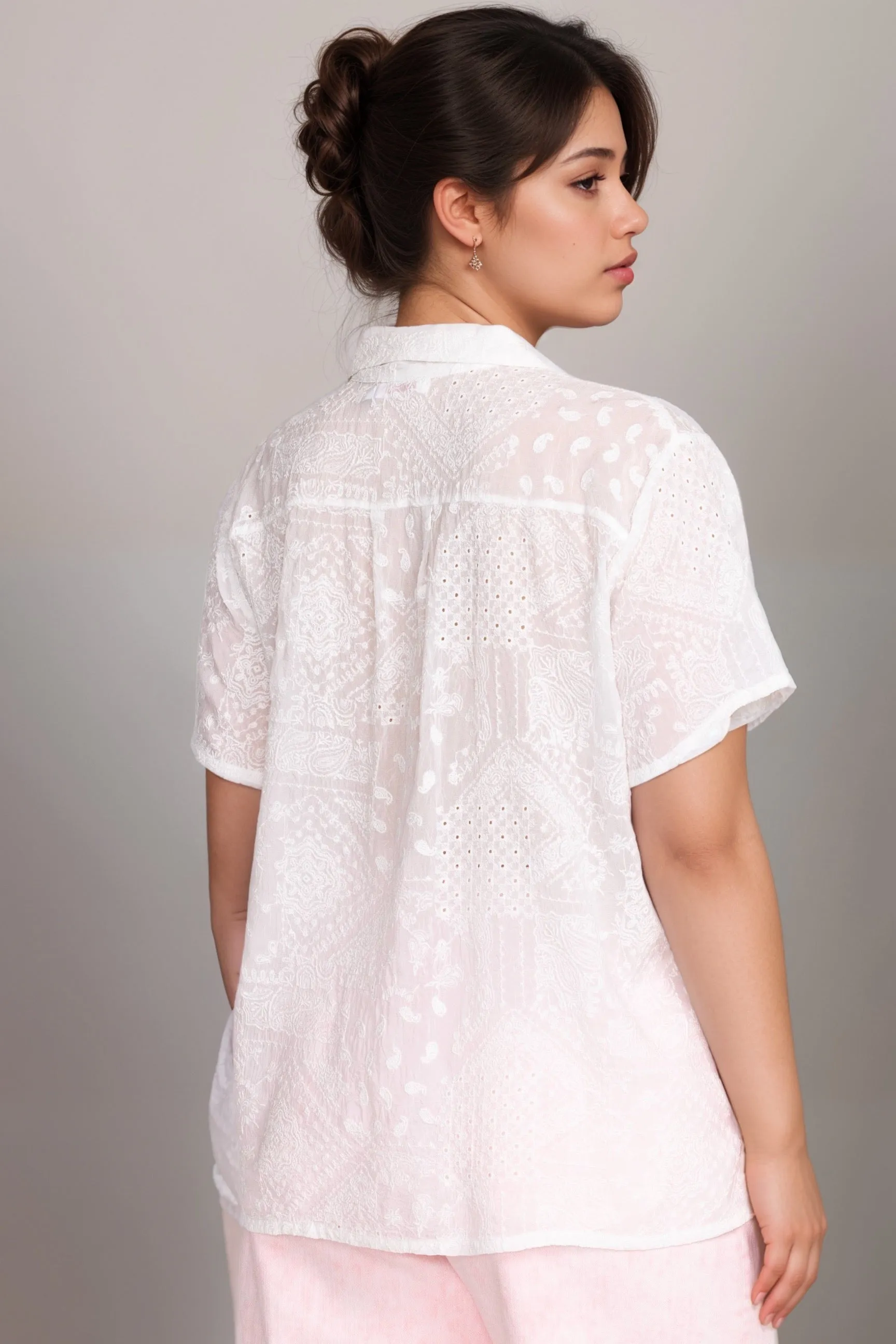 Johnny Was White Andreia Cooper Embroidered Button-Up C14524 Plus Size