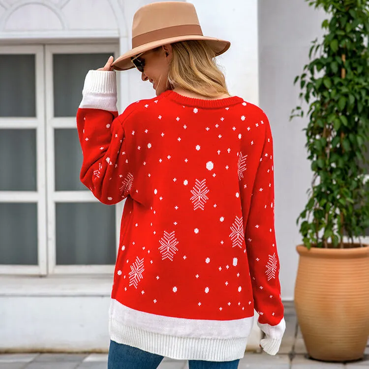 Jolly Reindeer Long Sleeve Knit Holiday Sweater